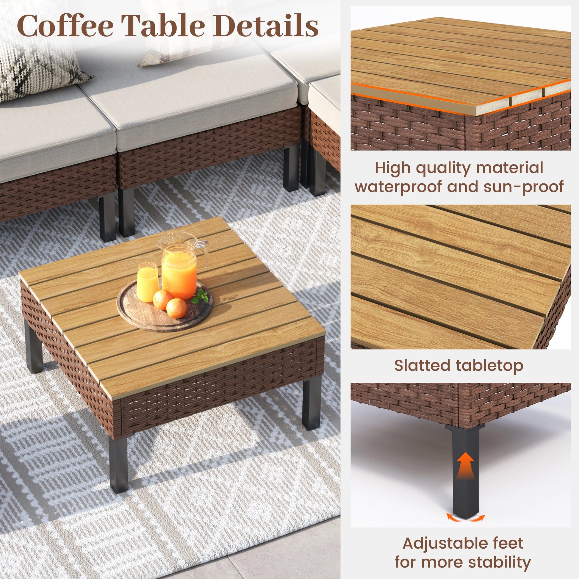 MRUAKA L Shaped Conversation Sectional Sofa Set with Coffee Table, 5 Pieces Patio Furniture Seating Group with Side Table for Backyard Garden, Beige Grey