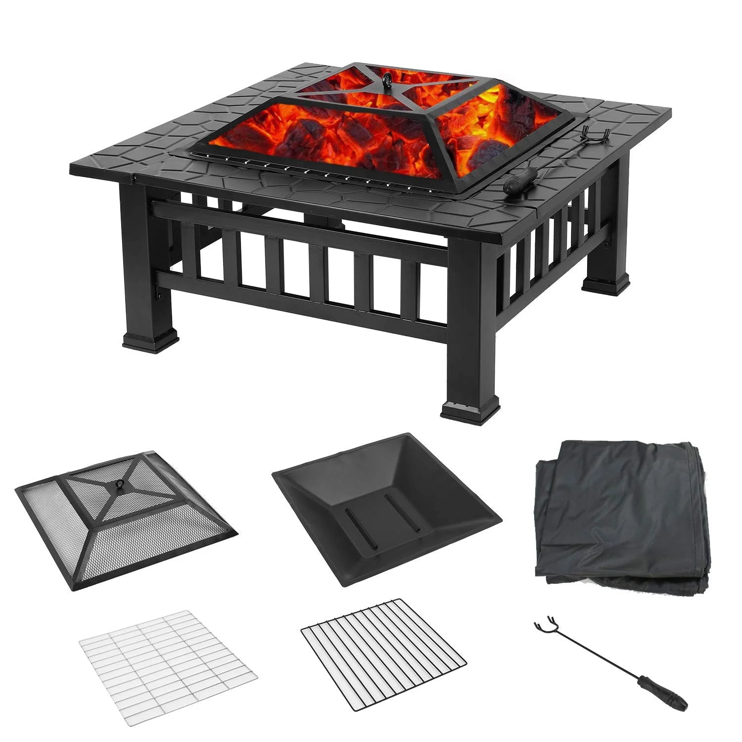 Outdoor Wood Burning Fire Pit, 24" Hexagon Metal Fire Pit for Patio with Poker, Spark Screen, Hex Shaped Fire Pit BBQ Grill, Garden Firepit Stove for Camping Picnic Bonfire Backyard, JA2419