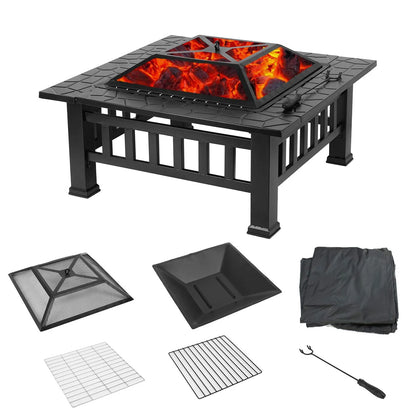 Outdoor Wood Burning Fire Pit, 24" Hexagon Metal Fire Pit for Patio with Poker, Spark Screen, Hex Shaped Fire Pit BBQ Grill, Garden Firepit Stove for Camping Picnic Bonfire Backyard, JA2419