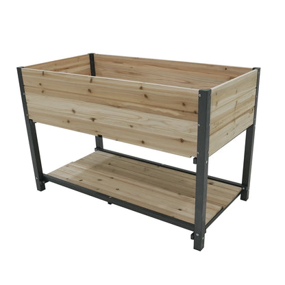 Durable Raised Garden Bed with Iron Frame and Solid Wood Panels, Elevated Planter Box for Patio, Balcony, Outdoor Gardening