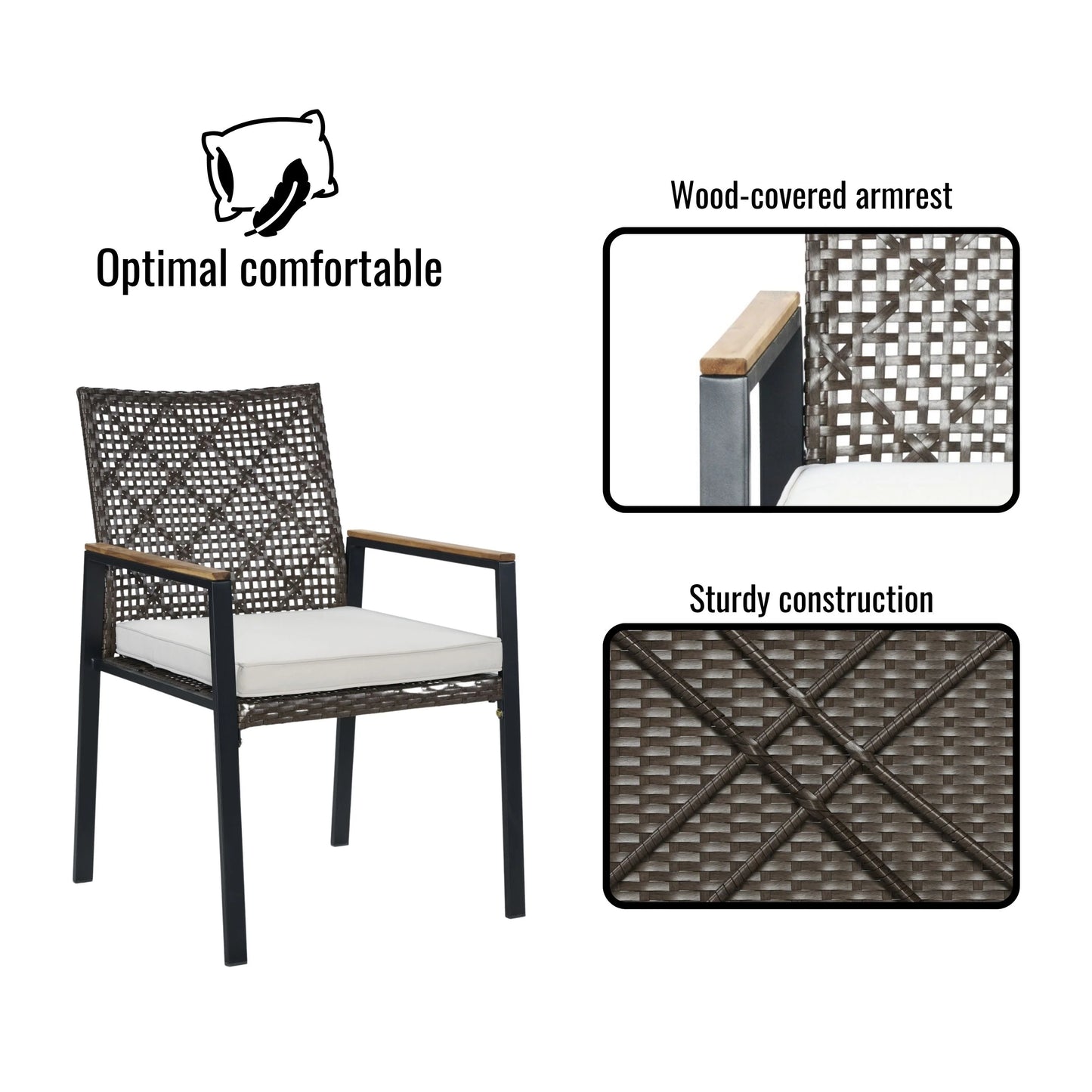 Enyopro 5 Piece Outdoor Patio Dining Table Set, Rattan Wicker Chairs & Acacia Wood Table with Umbrella Hole, All Weather Garden Furniture Conversation Set for Porch, Balcony, Backyard, Lawn