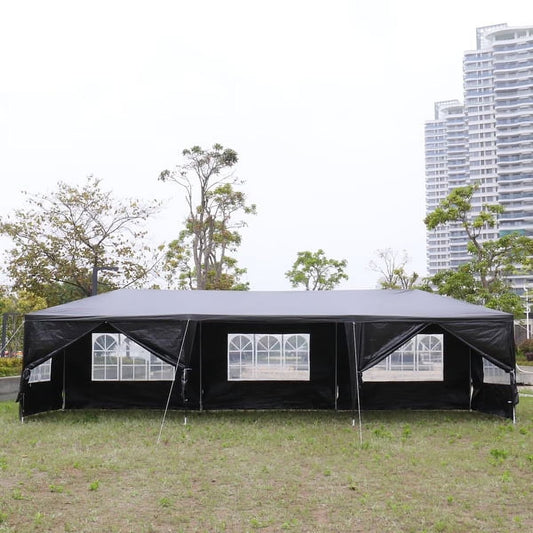10'x30' Outdoor Party Tent with 8 Removable Sidewalls Waterproof Canopy Patio Wedding Gazebo, Black