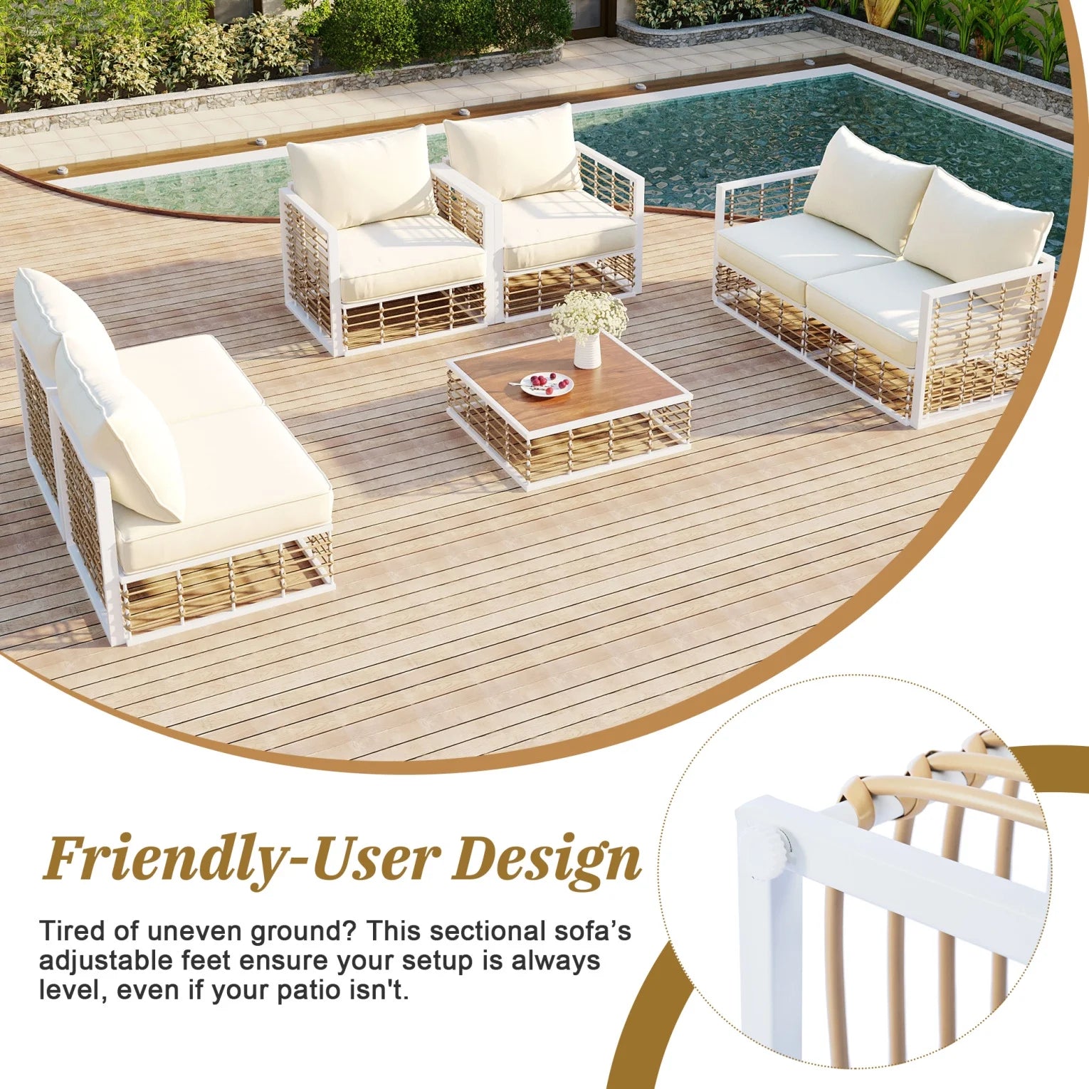 7 Pieces Metal Patio Sectional Furniture Set , Modern Minimalist Rattan Sofa Set with Thick Cushions and Coffee Table, All Weather Outdoor Patio Conversation Sets for Garden, Poolside, Backyard, Gray