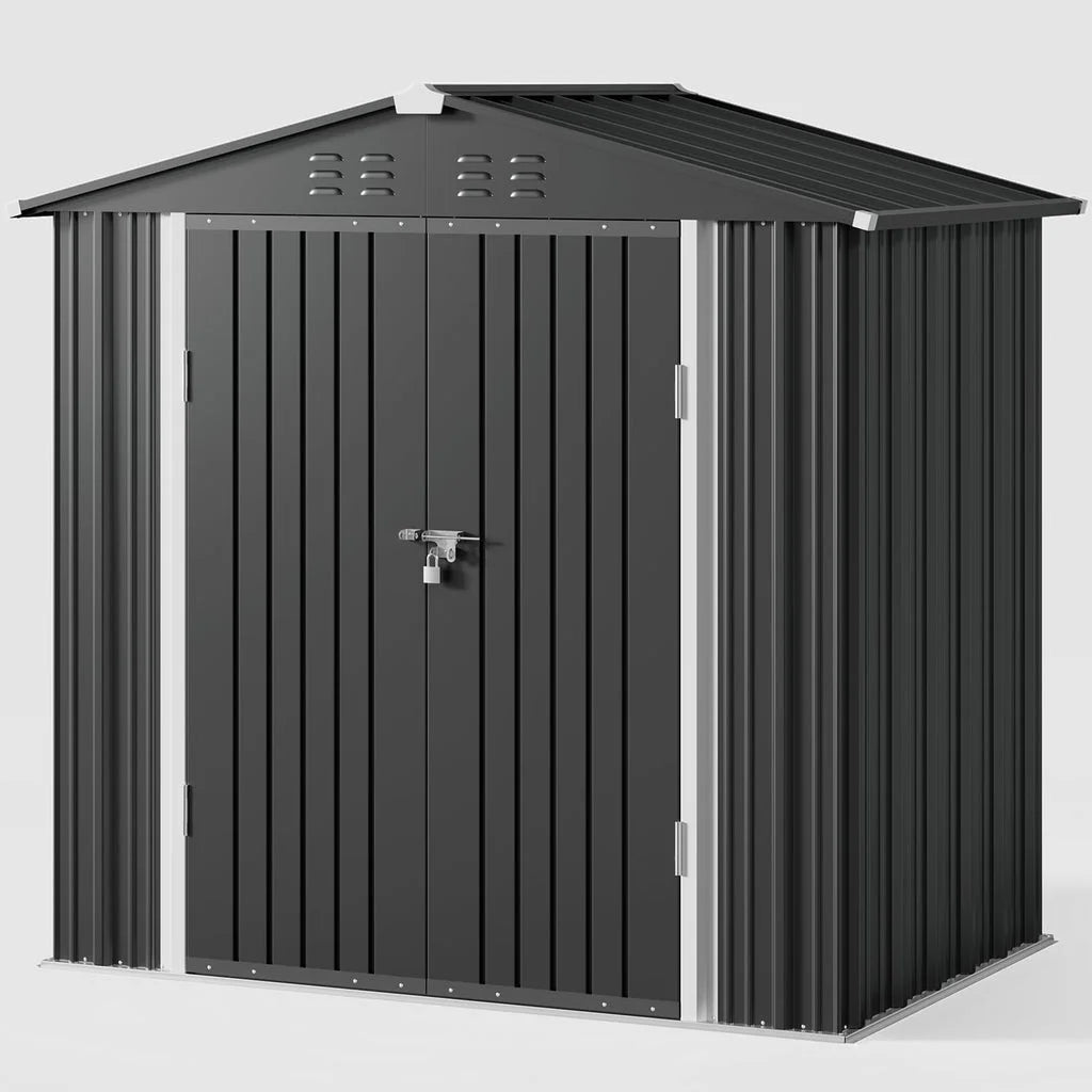 6' x 4' Outdoor Storage Shed with Lockable Door, Aiho Metal Garden Shed, House Storage Sheds Outdoor for Backyard, Garden & Patio Organization - Dark Gray