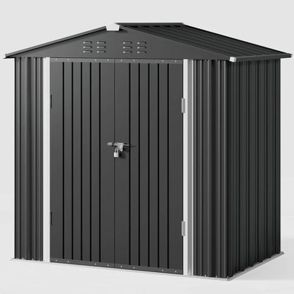 6' x 4' Outdoor Storage Shed with Lockable Door, Aiho Metal Garden Shed, House Storage Sheds Outdoor for Backyard, Garden & Patio Organization - Dark Gray