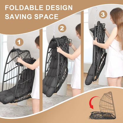 RADIATA Hanging Egg Chair Without Stand, Dark Gray Wicker Swing Egg Chair with Cushion, 350 lbs Capacity, Indoor Outdoor Ceiling or Tree Hanging Chair for Patio, Bedroom, Porch