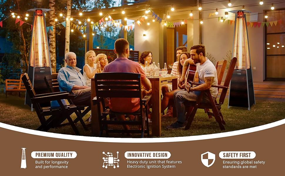 Fire Sense Pyramid Flame Patio outdoor propane Heater Tower with Wheels Coronado Brushed Bronze