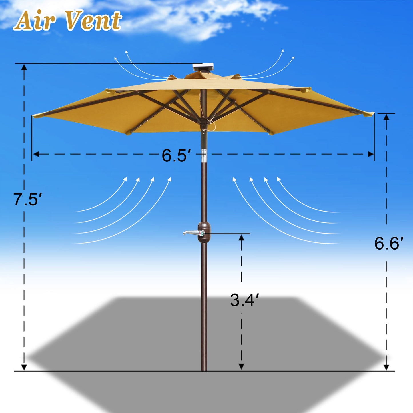 Sunny6.5ft Outdoor Patio Umbrella LED Lighted Tilt Aluminum Garden Market Balcony Sunshade