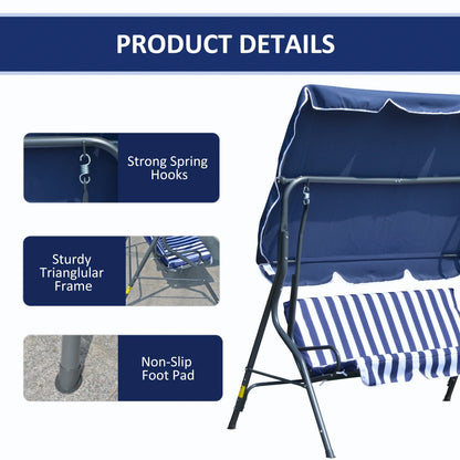 Outsunny Porch Swing with Canopy, 3-Person Patio Swing Chair, Dark Blue