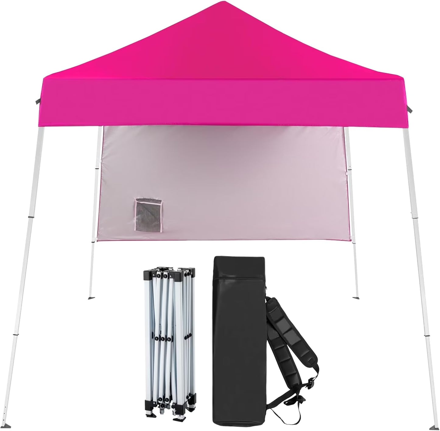 YUONAO 6x6 ft Pop Up Canopy Tent with Sidewall and Backpack, Slant Leg Portable Gazebo for Patio, Backyard, Camping & Outdoor Events, Easy Setup Shelter (Pink)
