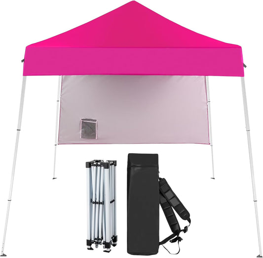 YUONAO 6x6 ft Pop Up Canopy Tent with Sidewall and Backpack, Slant Leg Portable Gazebo for Patio, Backyard, Camping & Outdoor Events, Easy Setup Shelter (Pink)