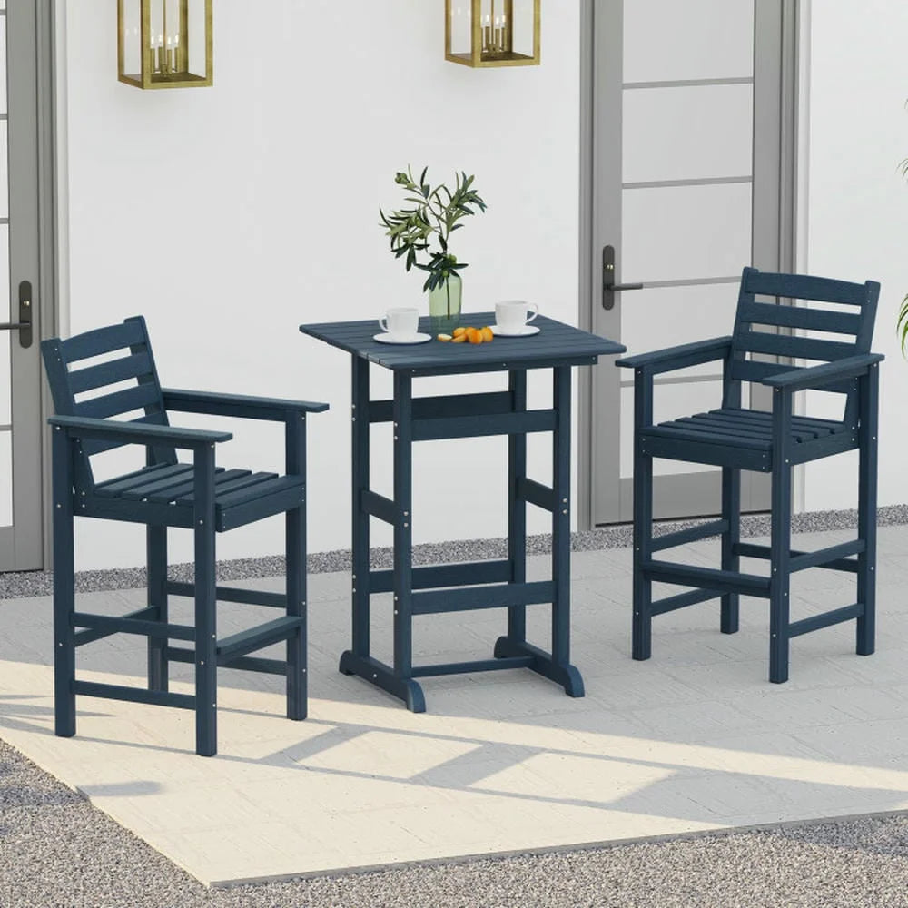 GVN Outdoor Eating Tables,Patio Table,30 Inch Square Bar Table Dining Table with Slatted Tabletop for Poolside-Navy