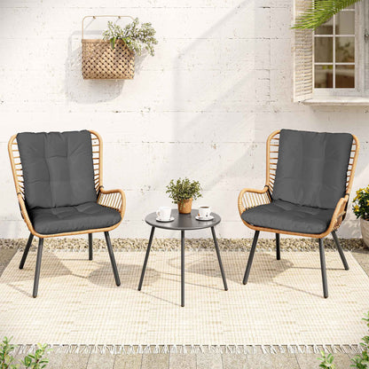 LAUSAINT HOME 3-Piece Patio Furniture Set, High Back Outdoor Bistro with Coffee Table & Beige Cushions for Garden or Deck