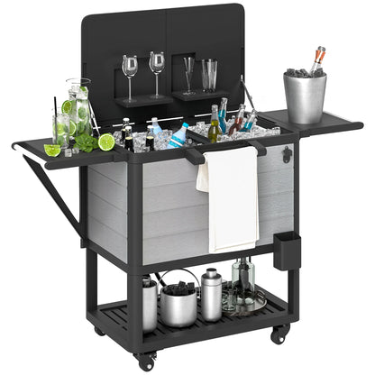Outsunny 104 Quart Patio Cooler Cart, Outdoor Beverage Rolling Ice Chest with Bottle Opener and Shelves for Pool Deck BBQ Cookouts Party, Black
