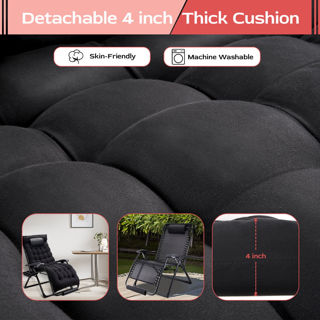 Oversized Zero Gravity Chair,VECUKTY XXL Ergonomic Patio Recliner Folding Reclining Chair for Indoor and Outdoor,Black