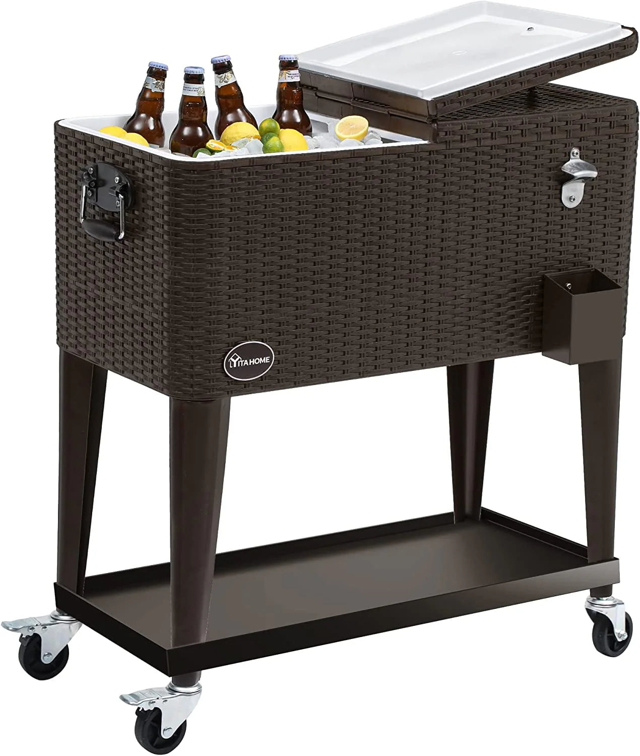 Dextrus 80 Quart Rolling Cooler Cart with Bottle Opener Drainage, Portable Patio Cooler Rolling on Wheels, Outdoor Rolling Beverage Cart Drink Cooler for Patio Pool Deck Party BBQ Cookouts