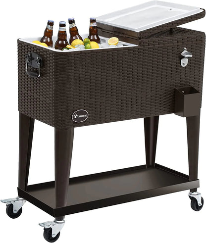Dextrus 80 Quart Rolling Cooler Cart with Bottle Opener Drainage, Portable Patio Cooler Rolling on Wheels, Outdoor Rolling Beverage Cart Drink Cooler for Patio Pool Deck Party BBQ Cookouts