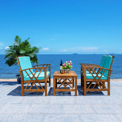 SAFAVIEH Outdoor Collection Fontana 4-Piece Patio Set Aqua Cushion
