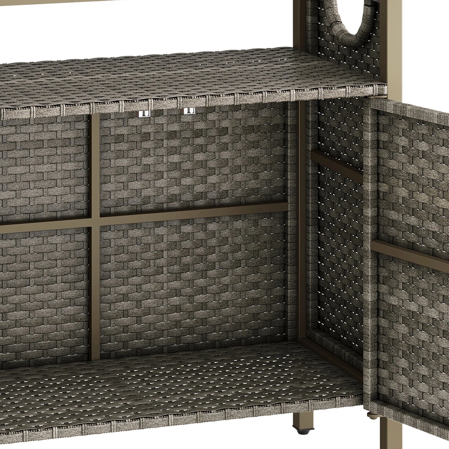 Dextrus Outdoor Patio Wicker Bar Counter Table, Wicker Storage Cabinet with with 2 Doors and Shelves, Wicker Bar Table,Deck Box - Brown
