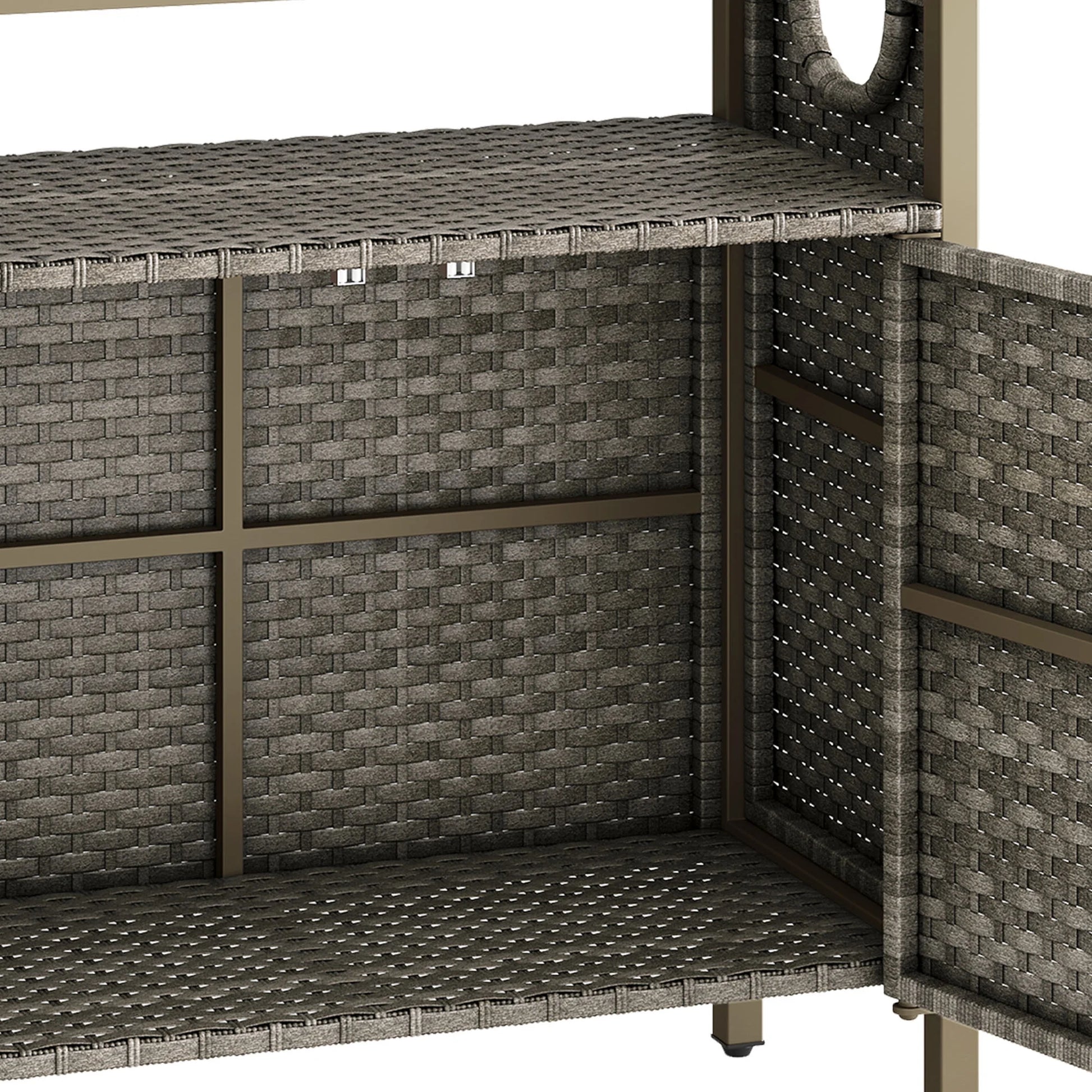 Dextrus Outdoor Patio Wicker Bar Counter Table, Wicker Storage Cabinet with with 2 Doors and Shelves, Wicker Bar Table,Deck Box - Brown