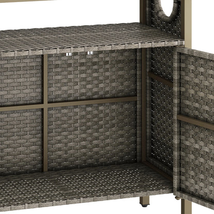 Dextrus Outdoor Patio Wicker Bar Counter Table, Wicker Storage Cabinet with with 2 Doors and Shelves, Wicker Bar Table,Deck Box - Brown