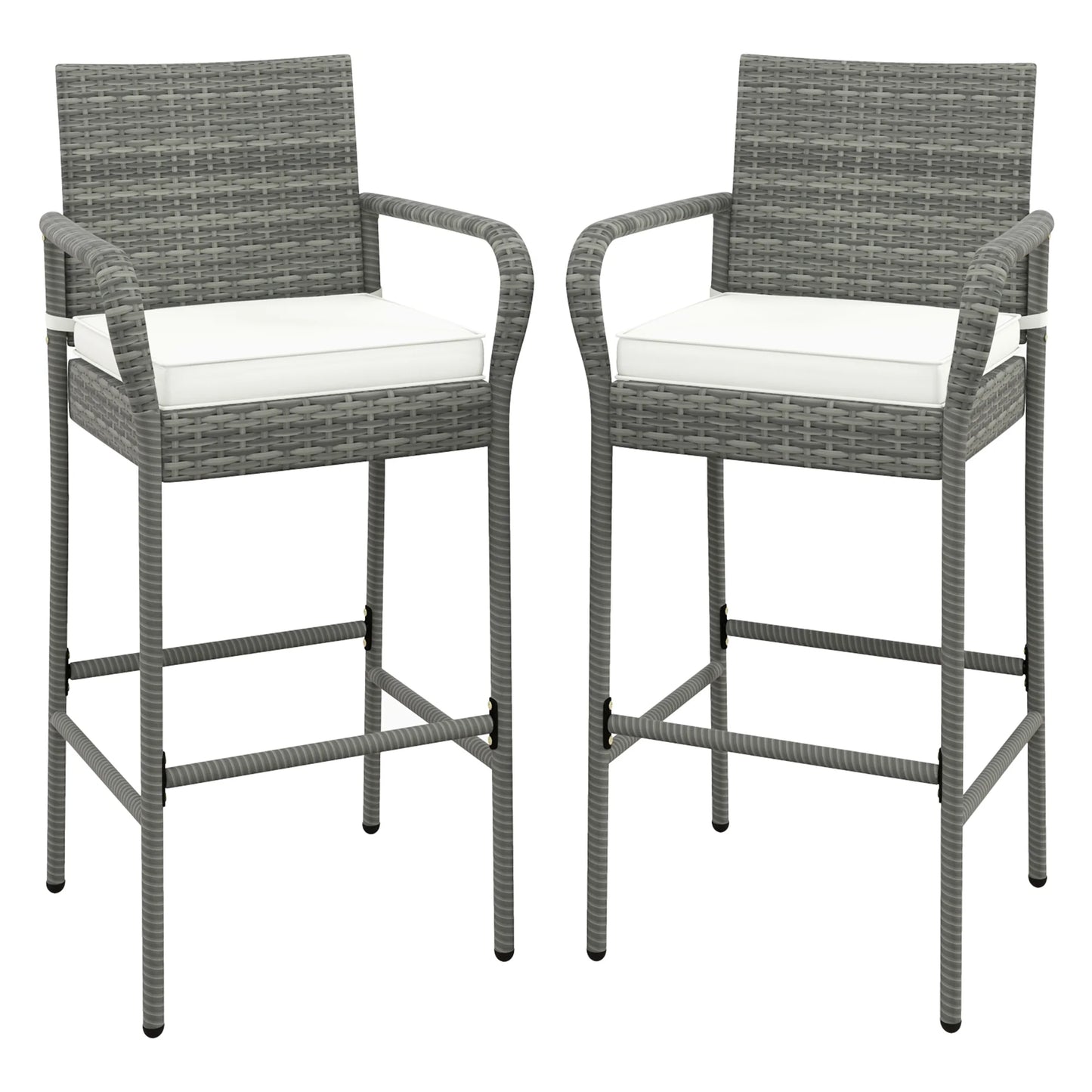 Gymax Set of 4 Rattan Patio Bar Stools Outdoor Bar Height Chairs w/Cushions