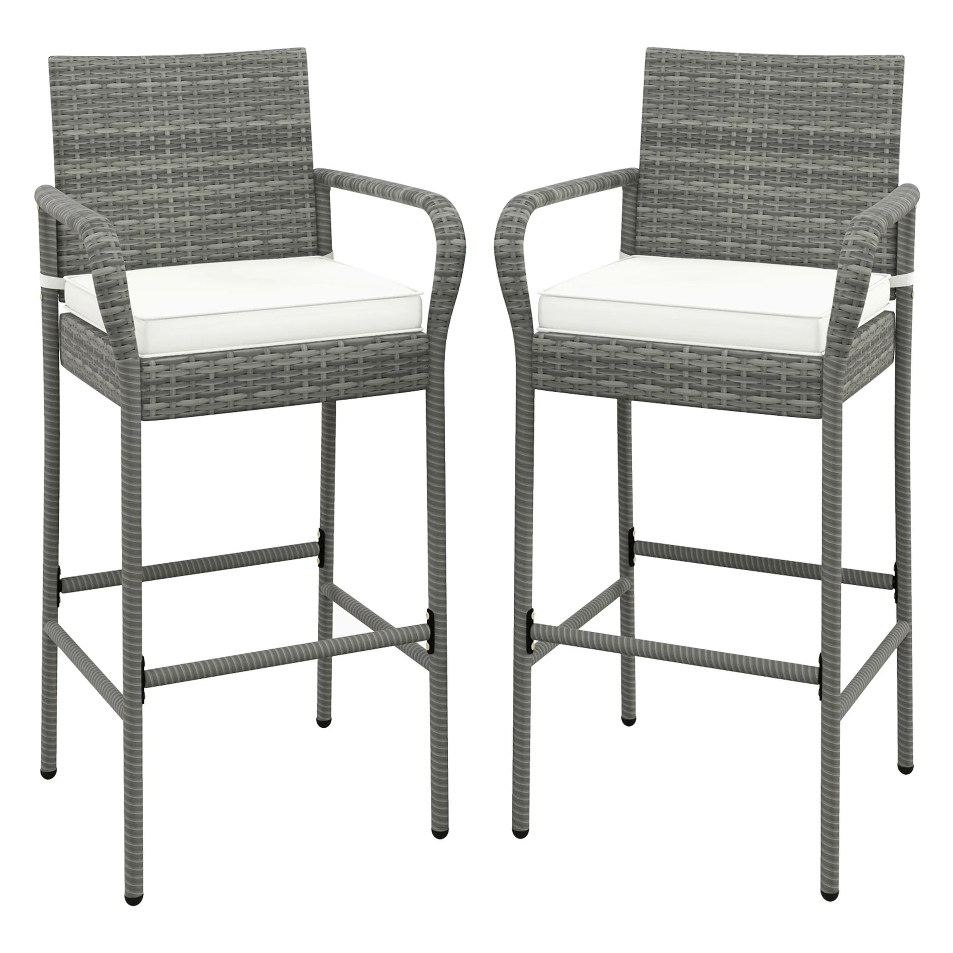 Gymax Set of 4 Rattan Patio Bar Stools Outdoor Bar Height Chairs w/Cushions