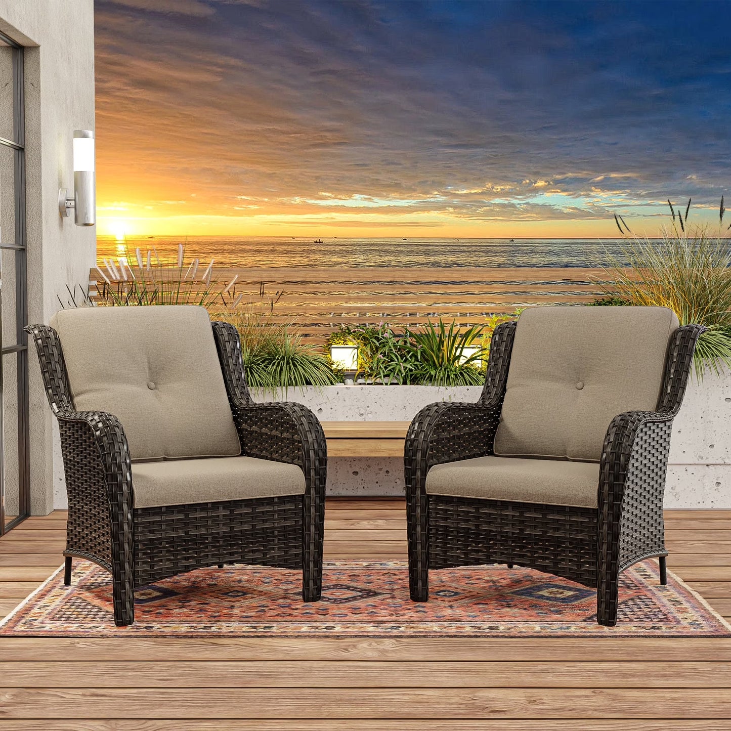 Meetleisure Patio Wicker Outdoor Lounge Chair with Cushion(Set of 2), Navy