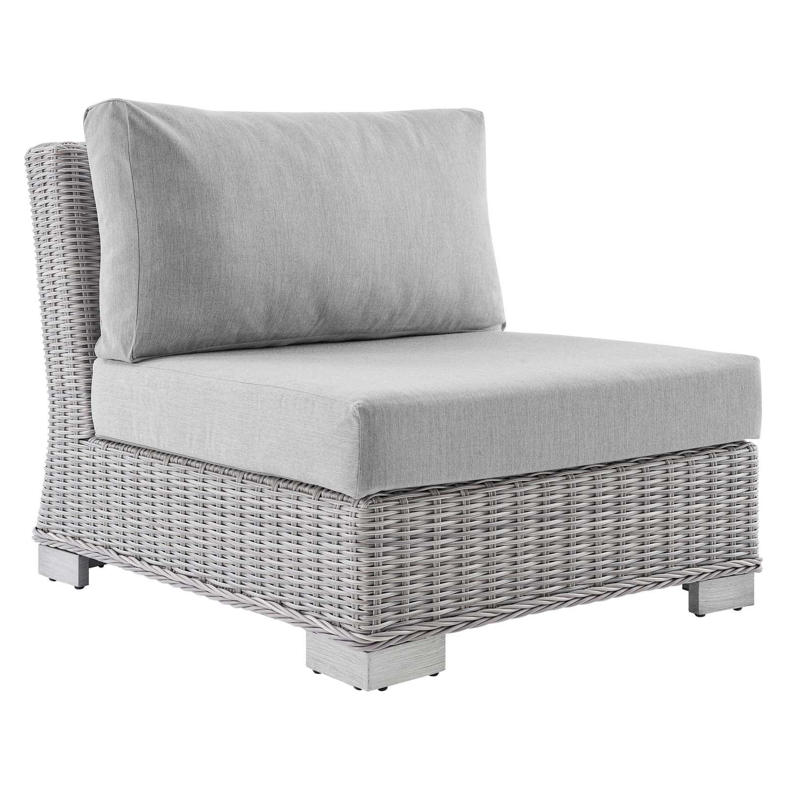 Modway Conway Sunbrella® Outdoor Patio Wicker Rattan 9-Piece Sectional Sofa Set in Light Gray Gray