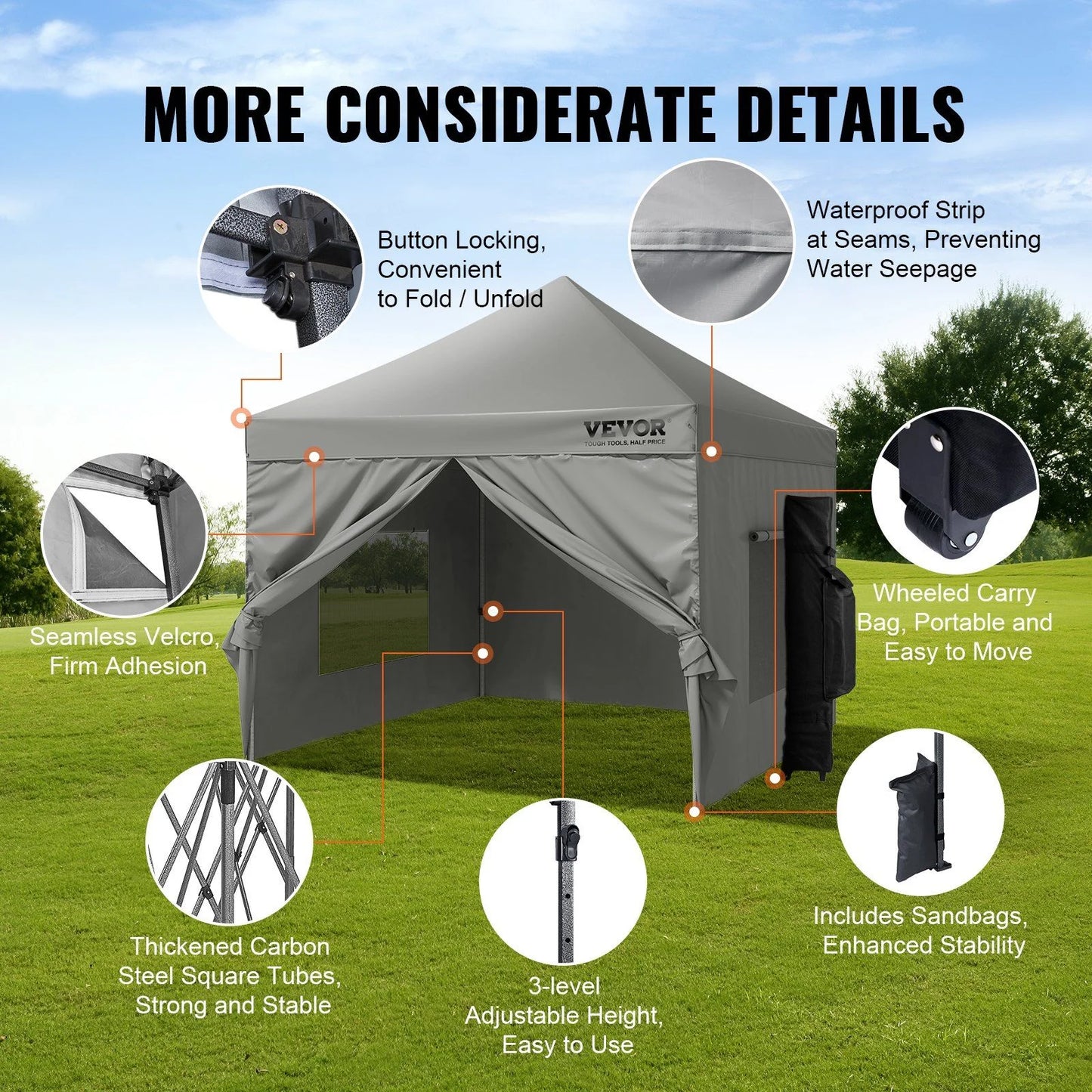 HCY 10x10 FT Pop up Canopy with Removable Sidewalls, Instant Canopies Portable Gazebo & Wheeled Bag, UV Resistant Waterproof, Enclosed Canopy Tent for Outdoor Events, Patio, Backyard, Party, Camping
