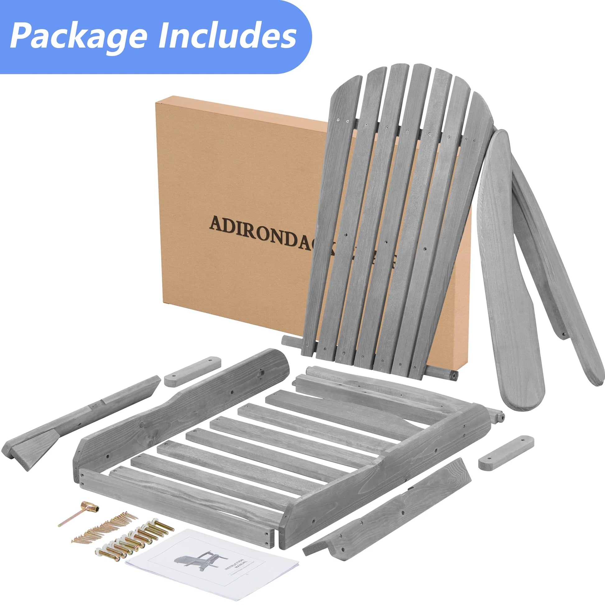 uhomepro Outdoor Adirondack Chairs Set of 2, Folding Fire Pit Chair, Weather Resistant Patio Lawn Chair for Outside Deck Garden Backyard Balcony, Gray