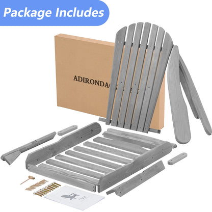 uhomepro Outdoor Adirondack Chairs Set of 2, Folding Fire Pit Chair, Weather Resistant Patio Lawn Chair for Outside Deck Garden Backyard Balcony, Gray