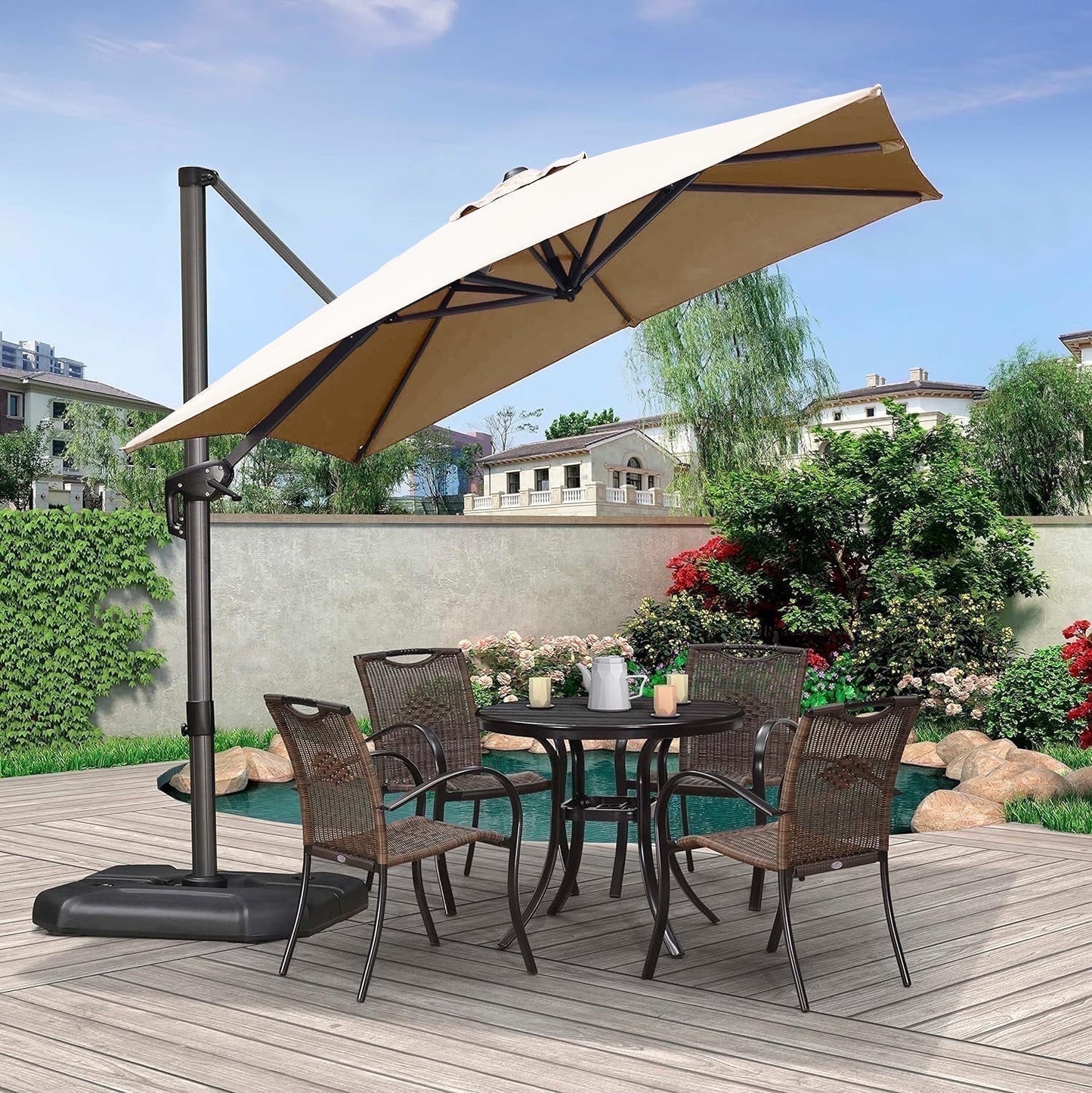 PURPLE LEAF 8x8 Ft Cantilever Umbrella Square Outdoor Patio Umbrella Large Offset Hanging Umbrella Aluminum Umbrella with 360° Rotation Adjustable Garden Pool Umbrella,Beige
