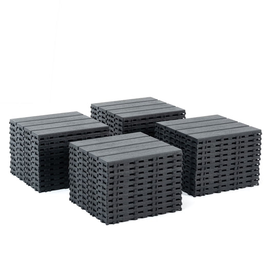 Pouseayar Plastic Interlocking Deck Tiles, 44 Pack,12"x12" Waterproof Outdoor Flooring All Weather Use, Patio Floor Decking Tiles, Grey