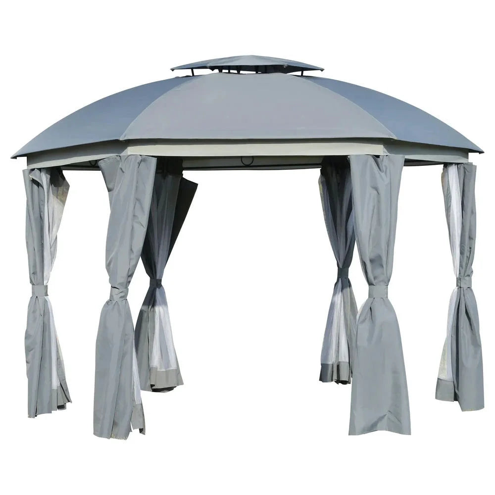 Topcobe 12' x 12' Round Outdoor Canopy Tent, Patio Dome Canopy Tent Canopy Shelter with Double Roof, Curtains, Zippered Doors, Tents for Parties, Outdoor Canopy, Shade Canopy, Patio Canopy, Gray