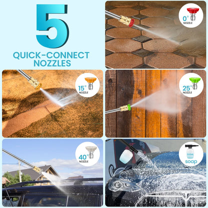 5000 Psi Electric Pressure Washer, 2.8 Gpm Power Washer with 33FT Extension Hose Reel, Pressure Adjustable (2500PSI-5000PSI), 4 Quick Connect Nozzles and Foam Cannon for Car/Fence/Patio(Blue)