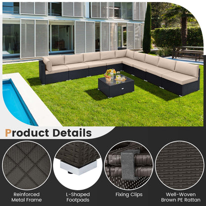 Costway 10 PCS Patio Rattan Furniture Set Outdoor Wicker Sofa Table Cushioned Seat Beige