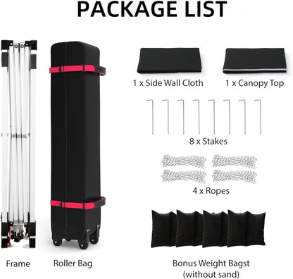 10x10ft Pop Up Canopy Tent with 1 Sidewall, Portable Instant Commercial Canopy Patio Tent with Vented Top Roller Bag 4 Sandbags 4 Ropes and 8 Tent Stakes