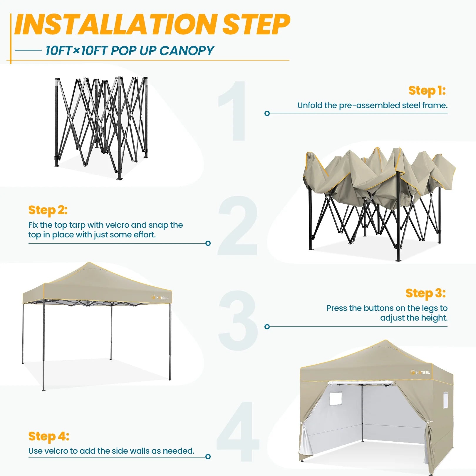 SANOPY 10'x10' Pop up Canopy Tent Anti-UV Waterproof Outdoor Gazebo Instant Party Wedding Backyard Canopy Tent Shade Shelter for Backyard, Patio, Parties,Khaki