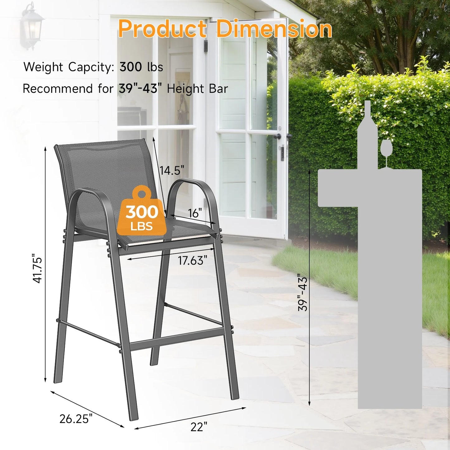 Dovov Outdoor Bar Stools Set of 4, Patio Bar Height Stool Outdoor Textilene Bar Chairs All Weather Patio Barstools for Garden Poolside Backyard Balcony Porch Lawn Deck, Gray