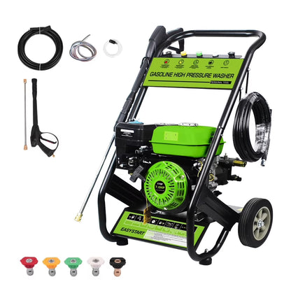 Yardmaster Gas Pressure Washer, 2600PSI 1.7GPM Power Washer for Patio& Garden, 4800W Pressure Washer with 25' High-Pressure Hose, 5 Nozzle, Soap Tank & Spray Gun, Black& Green