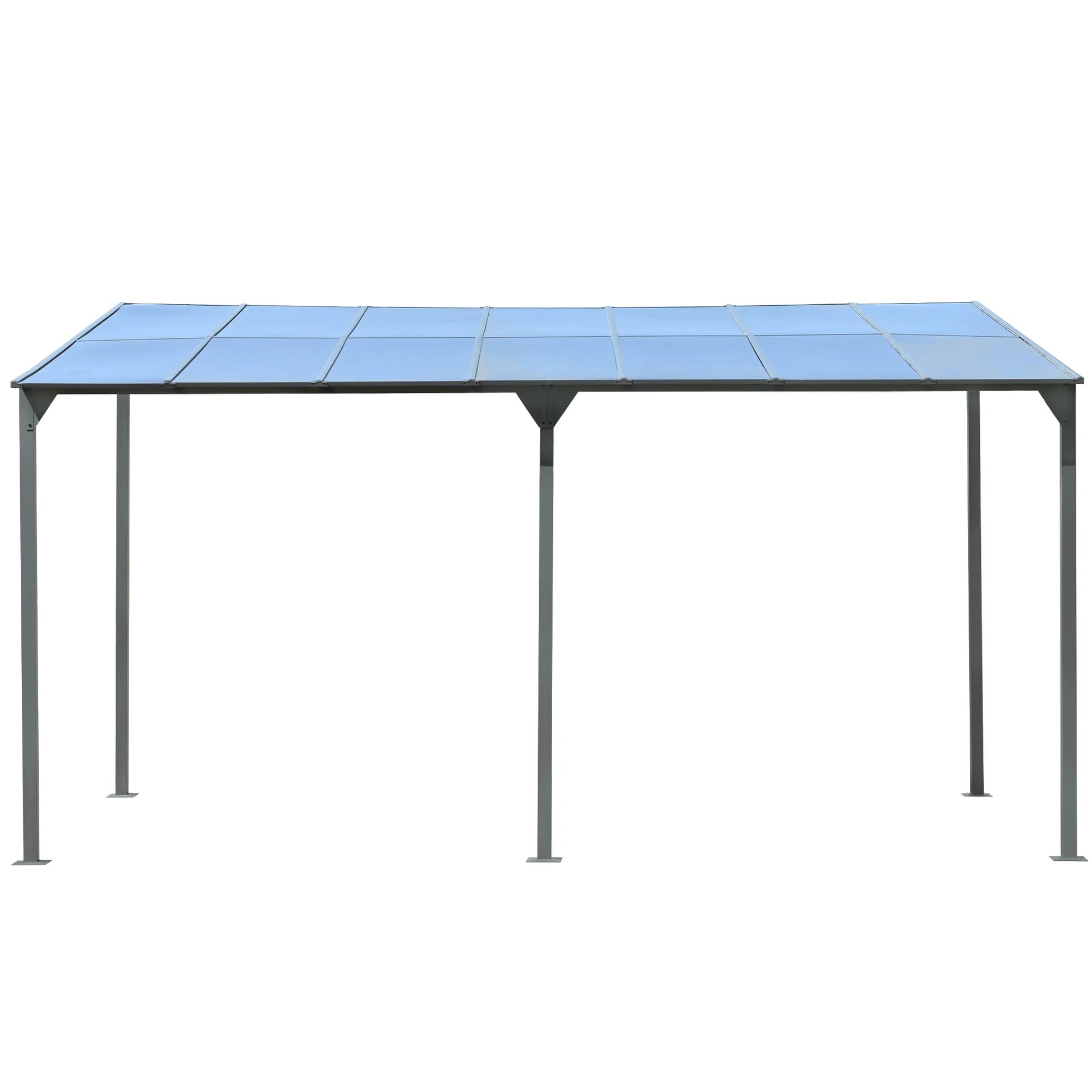 14.76 x 9.22 FT Wall Mounted Gazebo, Patio Pergola Lean to Awning with PC Roof Panels, Outdoor Metal Gazebo with Powder-Coated Iron Frame, Shelter for Deck, Garden, Backyard, Gray