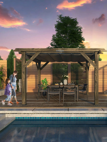 TROPOW 10'X 10' Cedar Wood Pergola with Solid Structure, Retractable Shade Canopy, Durable, Rot Resistant, Patio Pergola for Backyard, Deck, Garden, Outdoor Entertaining