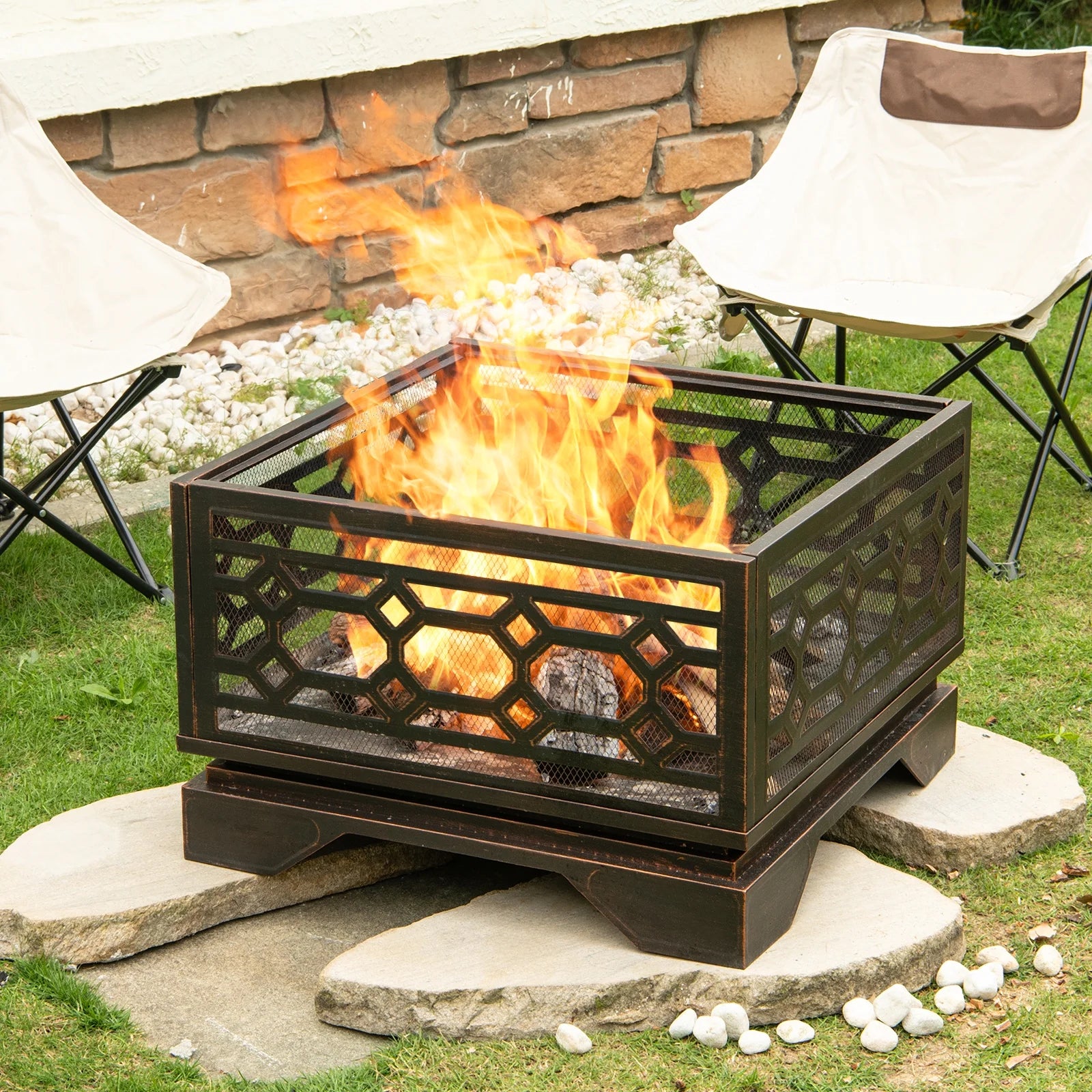 MistMo 26? Square Wood Burning Fire Pit for Outdoor Patio Garden