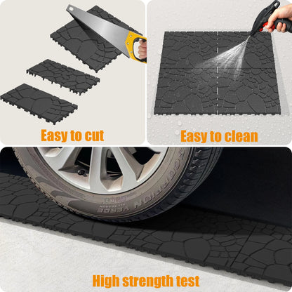 Miniyam 44 Pcs 12"x12" Interlocking Deck Tiles, Rubber Flooring, Patio Decking, Poolside, Dark Gray+Stone Texture