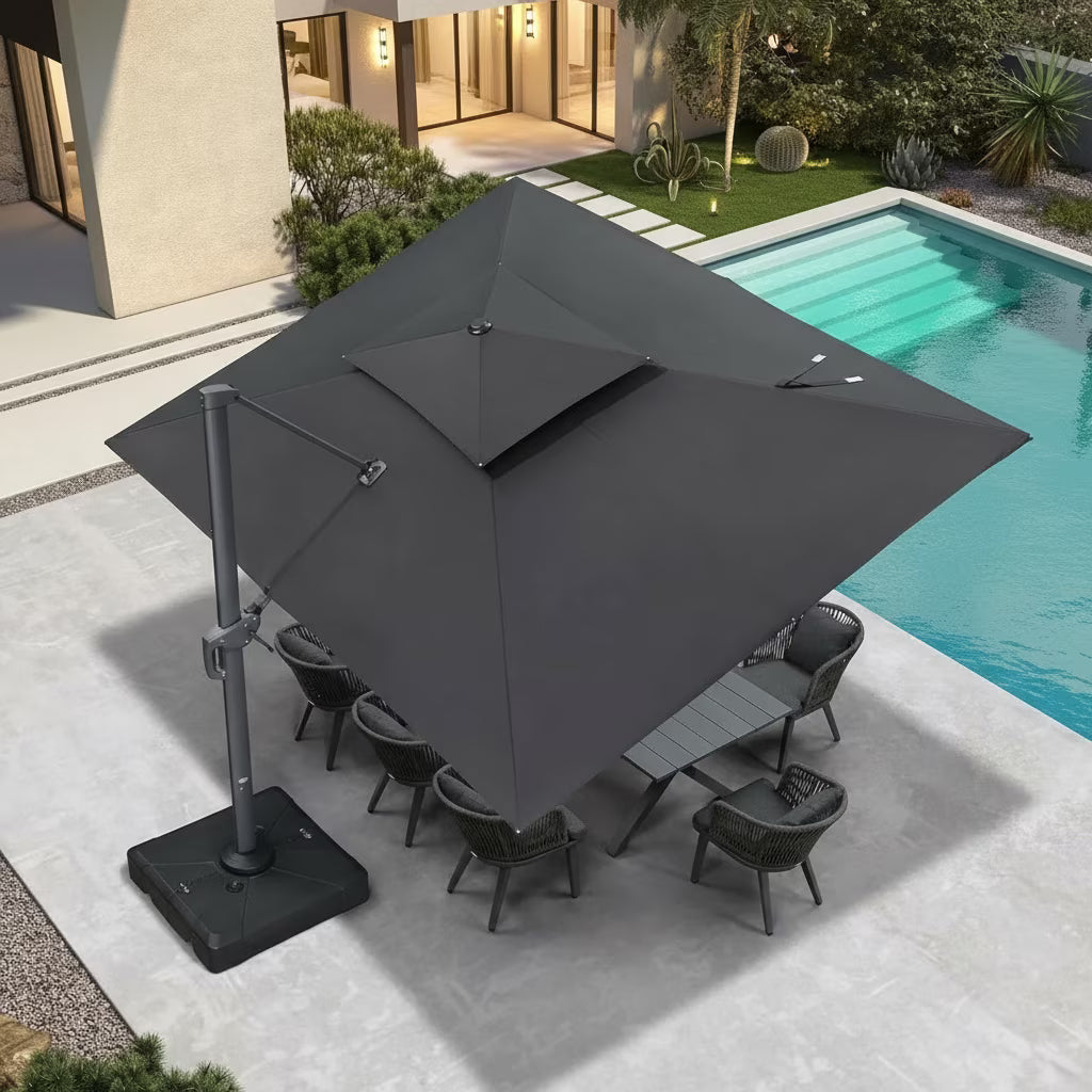 PURPLE LEAF Outdoor Cantilever Umbrella 10' X 13' Rectangle Umbrella Large Patio Umbrella Windproof Heavy Duty Hanging Offset Umbrella for Garden Outdoor Pool, Dark Grey