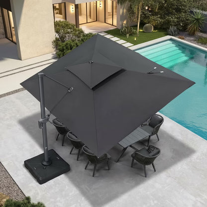 PURPLE LEAF Outdoor Cantilever Umbrella 10' X 13' Rectangle Umbrella Large Patio Umbrella Windproof Heavy Duty Hanging Offset Umbrella for Garden Outdoor Pool, Dark Grey