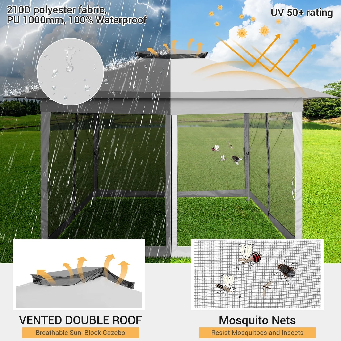 SANOPY 12x12FT Patio Gazebo Outdoor Pop up Gazebo with Mosquito Net& Four Sandbags Outdoor Party Instant Shelter Portable Folding Gazebo Waterproof and UV Protection Gazebo Tent for Backyard