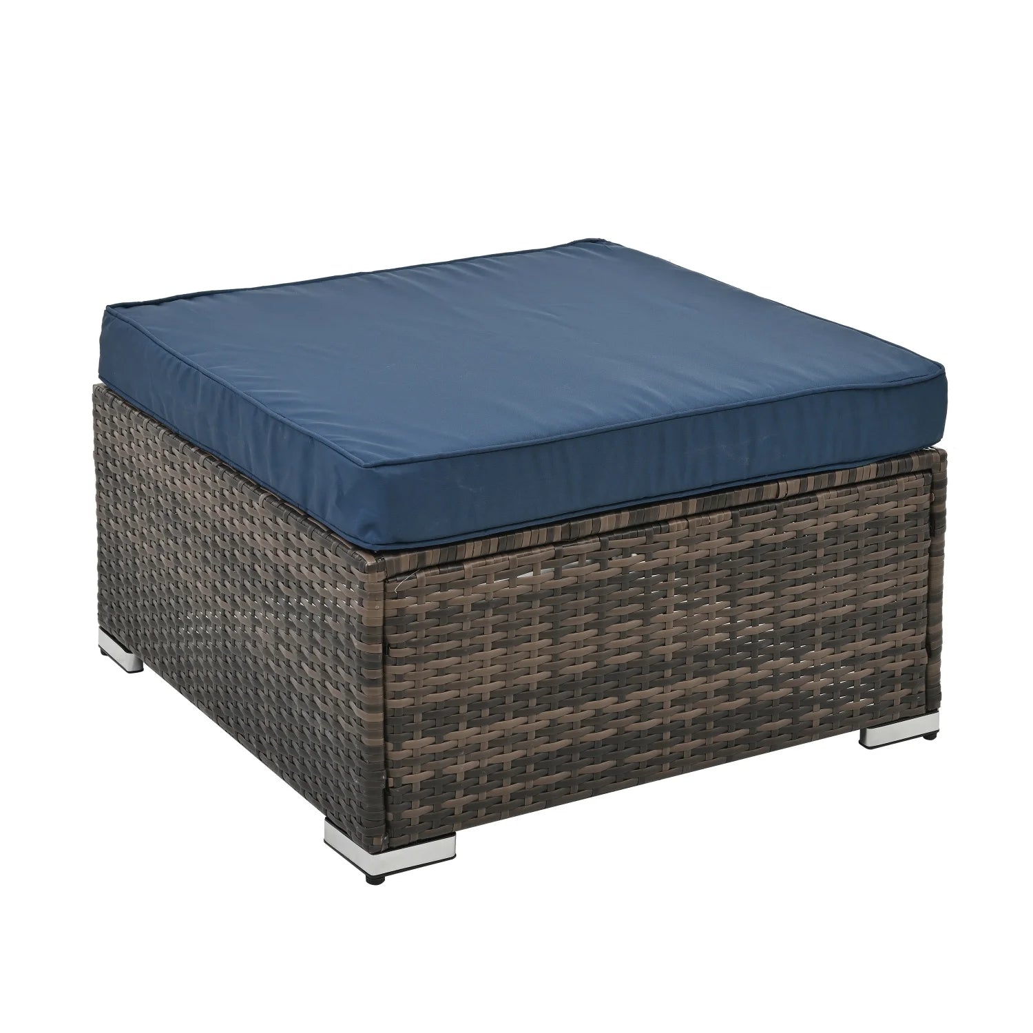 Highsound 4 Piece Outdoor Patio Furniture Sets, Wicker Conversation Set for Porch Deck, Gray Rattan Sofa Chair with Cushion, Blue