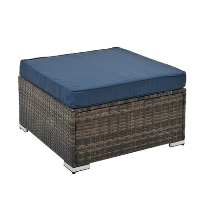 Highsound 4 Piece Outdoor Patio Furniture Sets, Wicker Conversation Set for Porch Deck, Gray Rattan Sofa Chair with Cushion, Blue